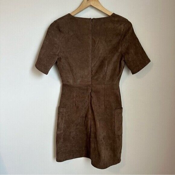 Sadie & Sage Brown Faux Suede Short Sleeve Mini Dress Size Small - Picture 6 of 10
